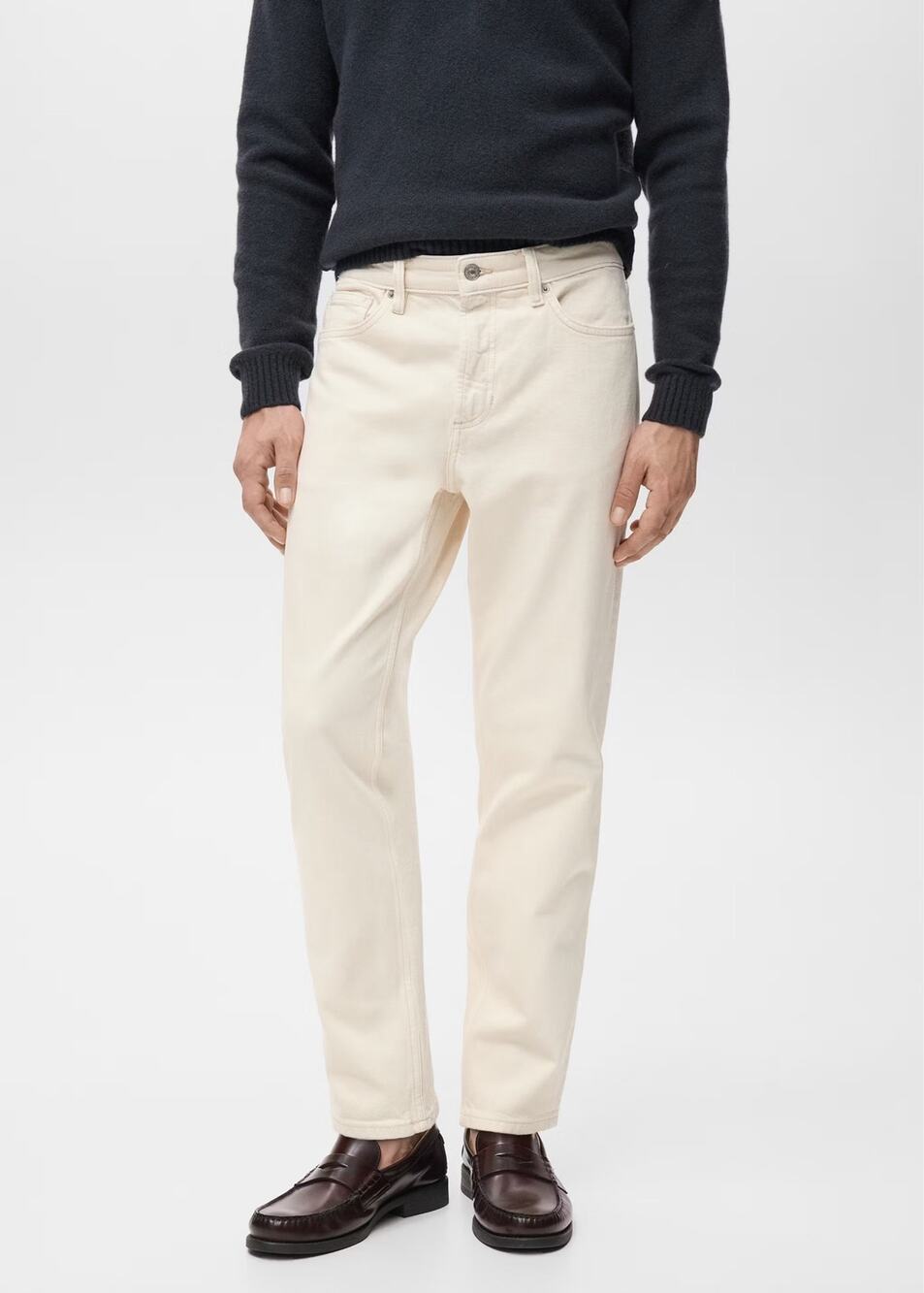Mango | NEW Men’s Cream Regular Fit Trouser Jeans Size 40 Casual Relaxed Fit